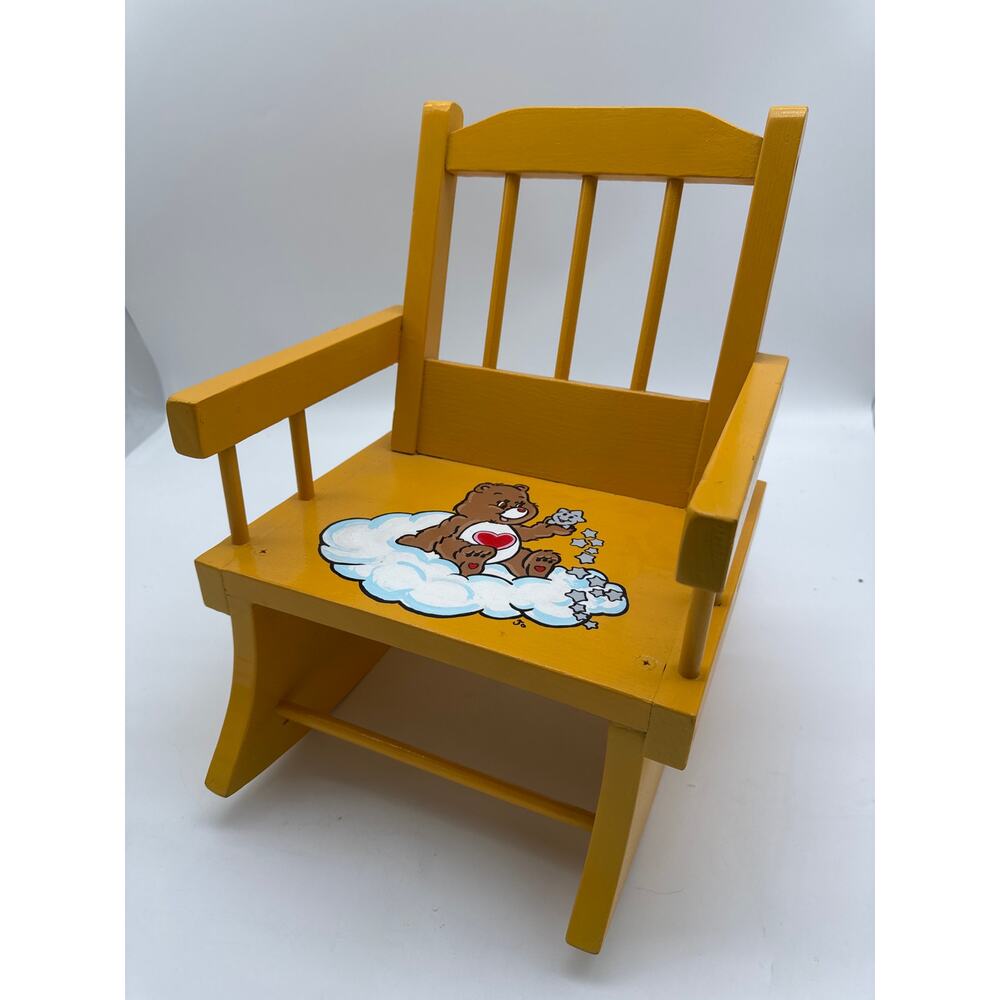 Doll sized/tiny toddler sized hand‎ painted wooden rocking chair with care bear